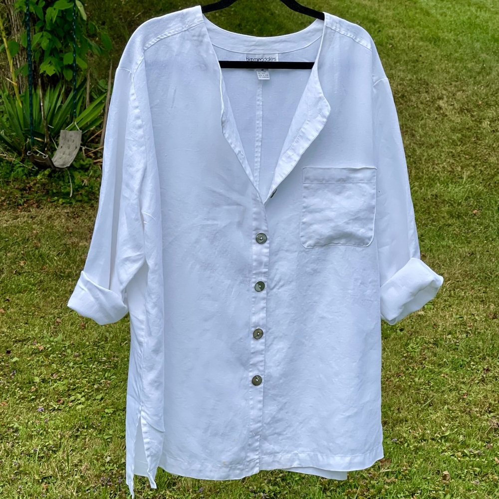 BLOOMINDALES White 100% Linen Shirt Jacket Womens Size 18